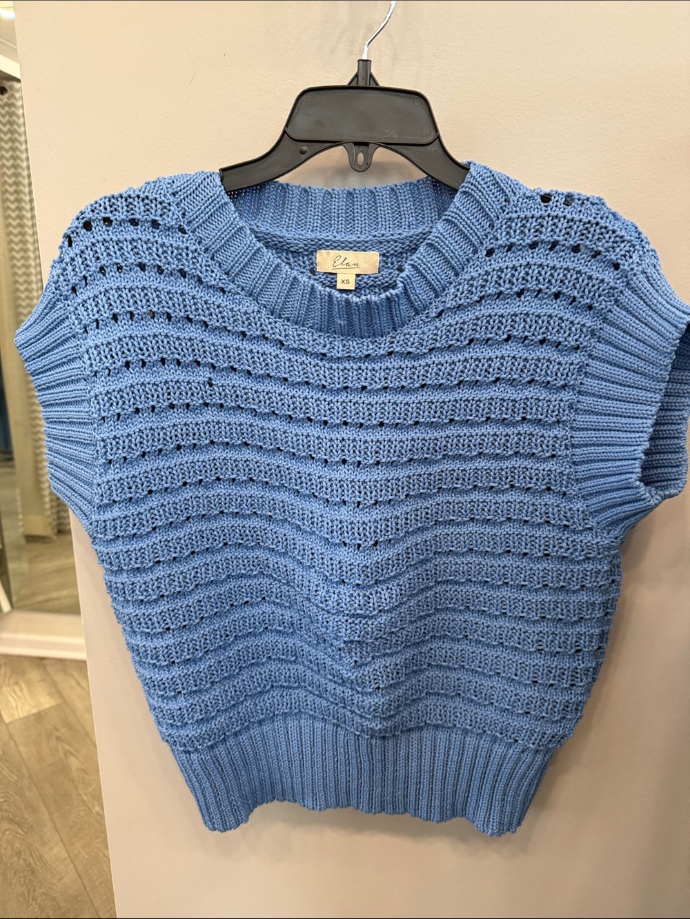 Elan Light Blue Open-Stitch Knit Short-Sleeve Sweater